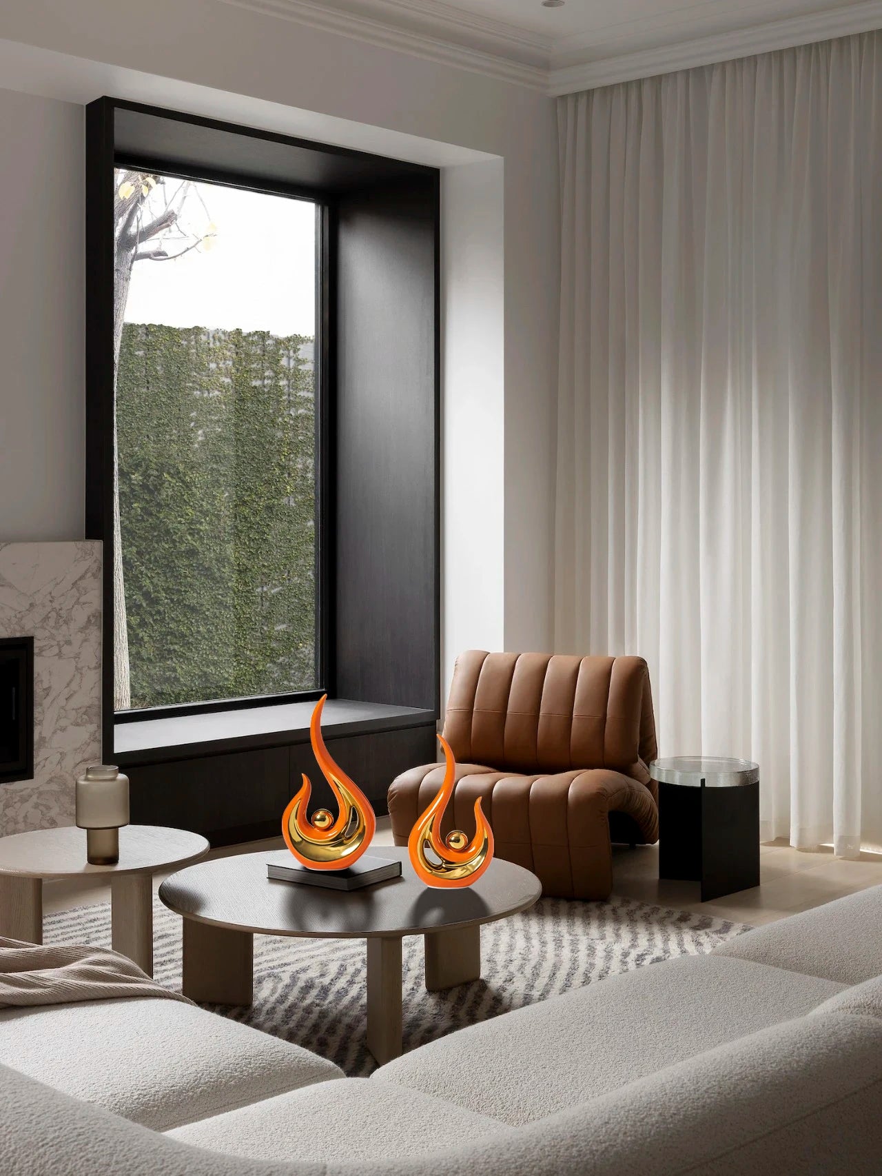 Abstract Orange Gold Ceramic Statue