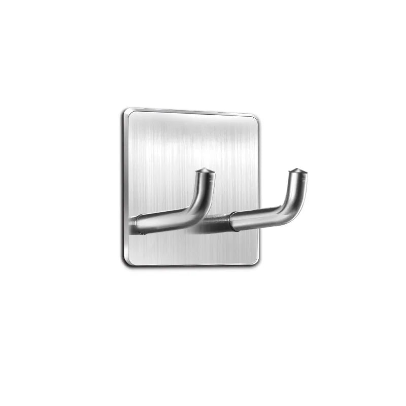 Stainless Steel Double Hook: Hang-Free Punch for Kitchen and Bathroom Storage