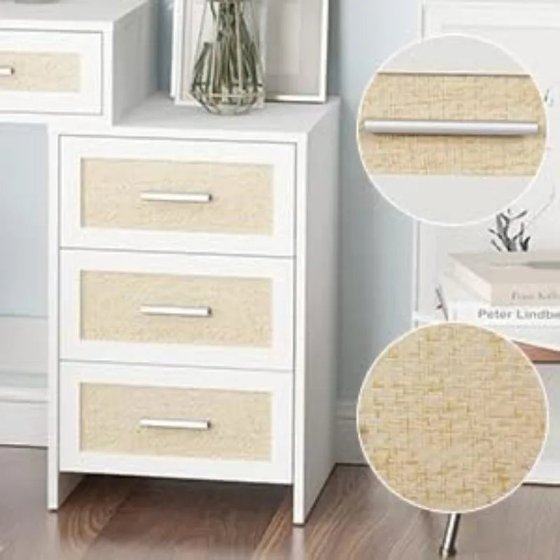 Vanity Desk with Mirror and Lights with Bedside Table