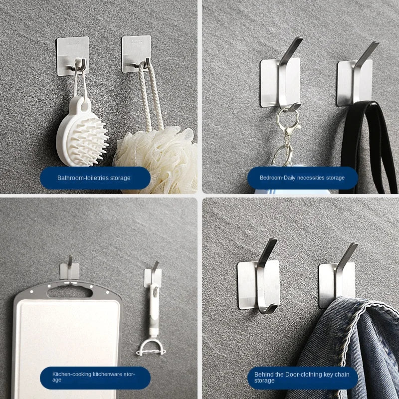 Stainless Steel Double Hook: Hang-Free Punch for Kitchen and Bathroom Storage